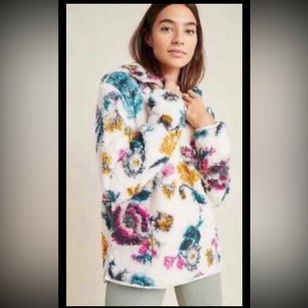 SATURDAY SUNDAY Anthropologie Fleece Floral Boho Hoodie XS - Picture 1 of 11
